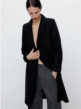 NWT Zara Black Tailored Coat Open Lapel Collar